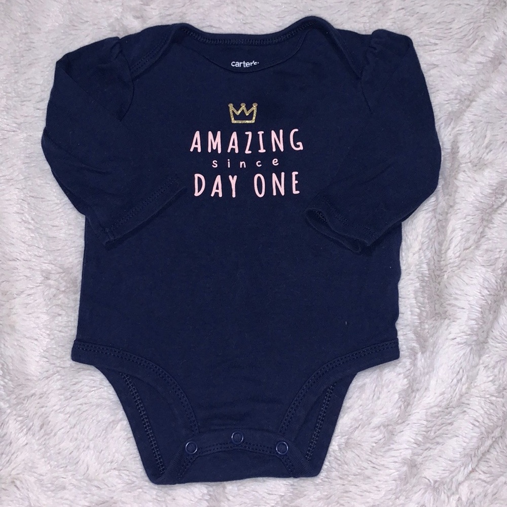 (3 for $10) Carter’s blue navy amazing since day one long sleeve 6 month bodysui